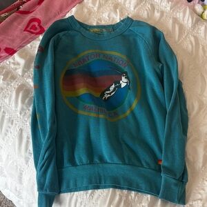 Aviator Nation Teal Sweatshirt with Rainbow Logo